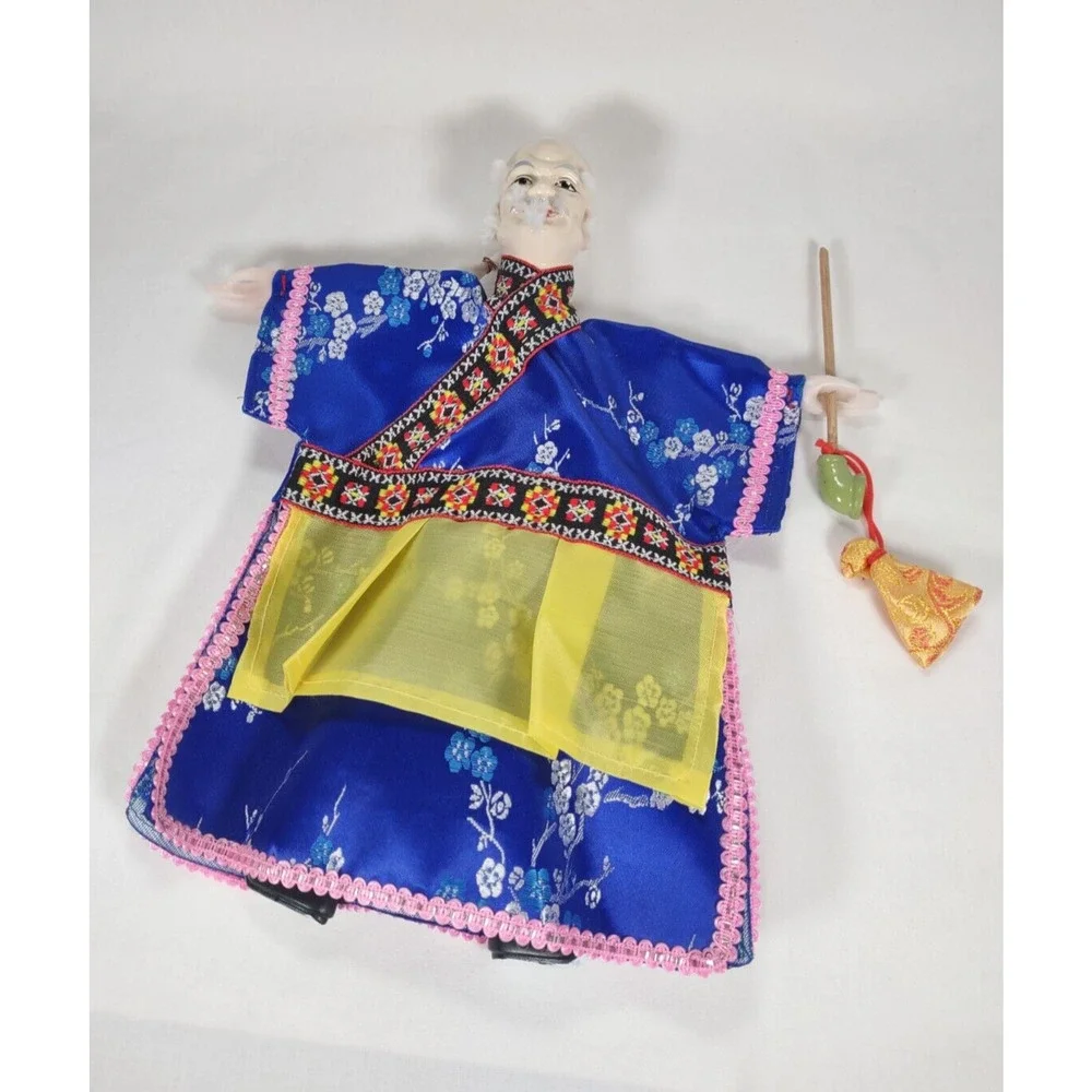 Vintage Hand Glove Puppet Male Figure In Blue With Stand